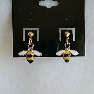 Bee charm earrings & rhinestones hook earrings